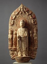 View Marble Stele with a Central Figure of Buddha Sākyamuni