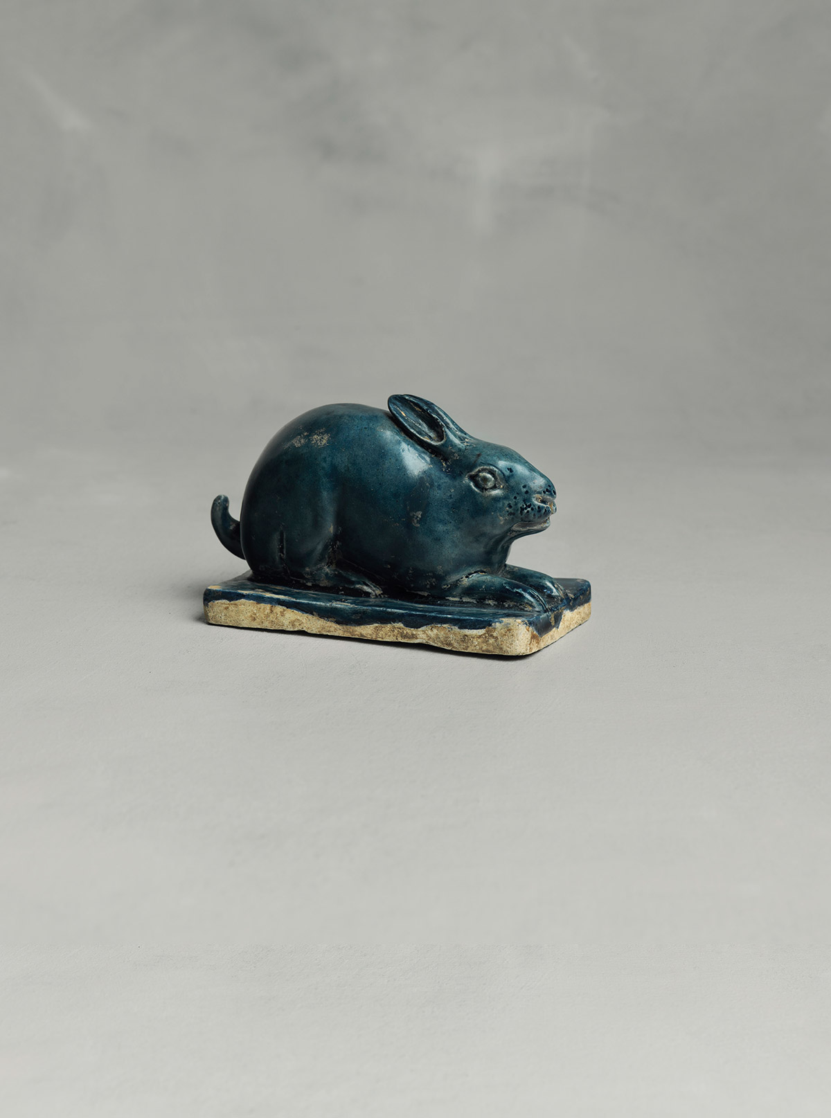 Blue-glazed White Earthenware Rabbit